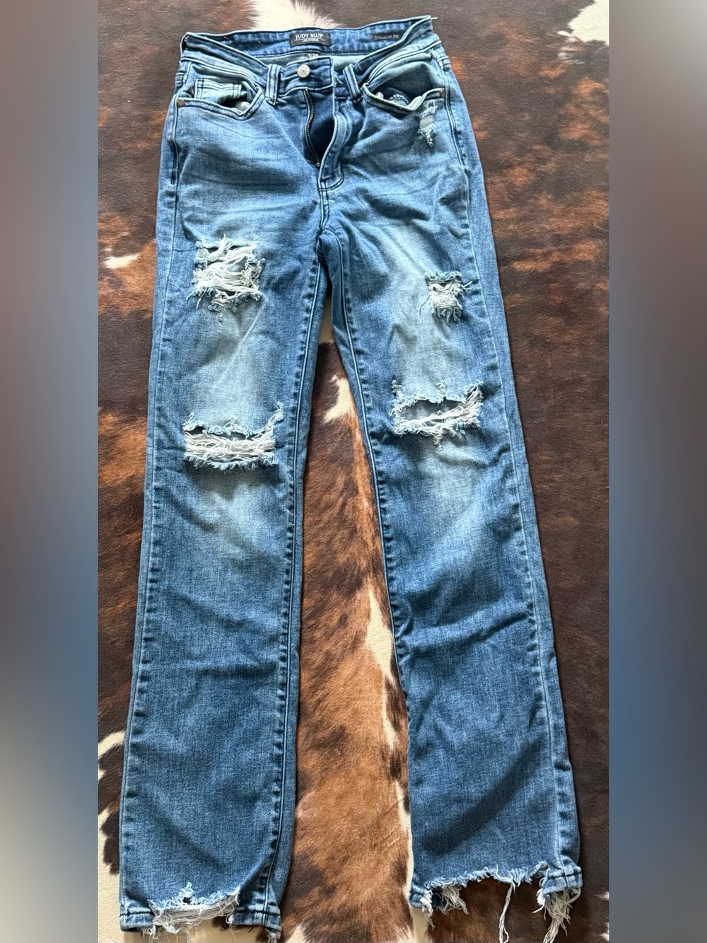 Judy Blue Distressed Medium Blue Straight Leg Jeans